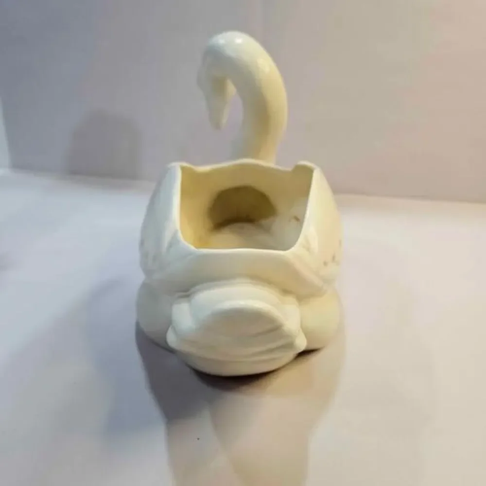 Vintage White Ceramic Swan Planter